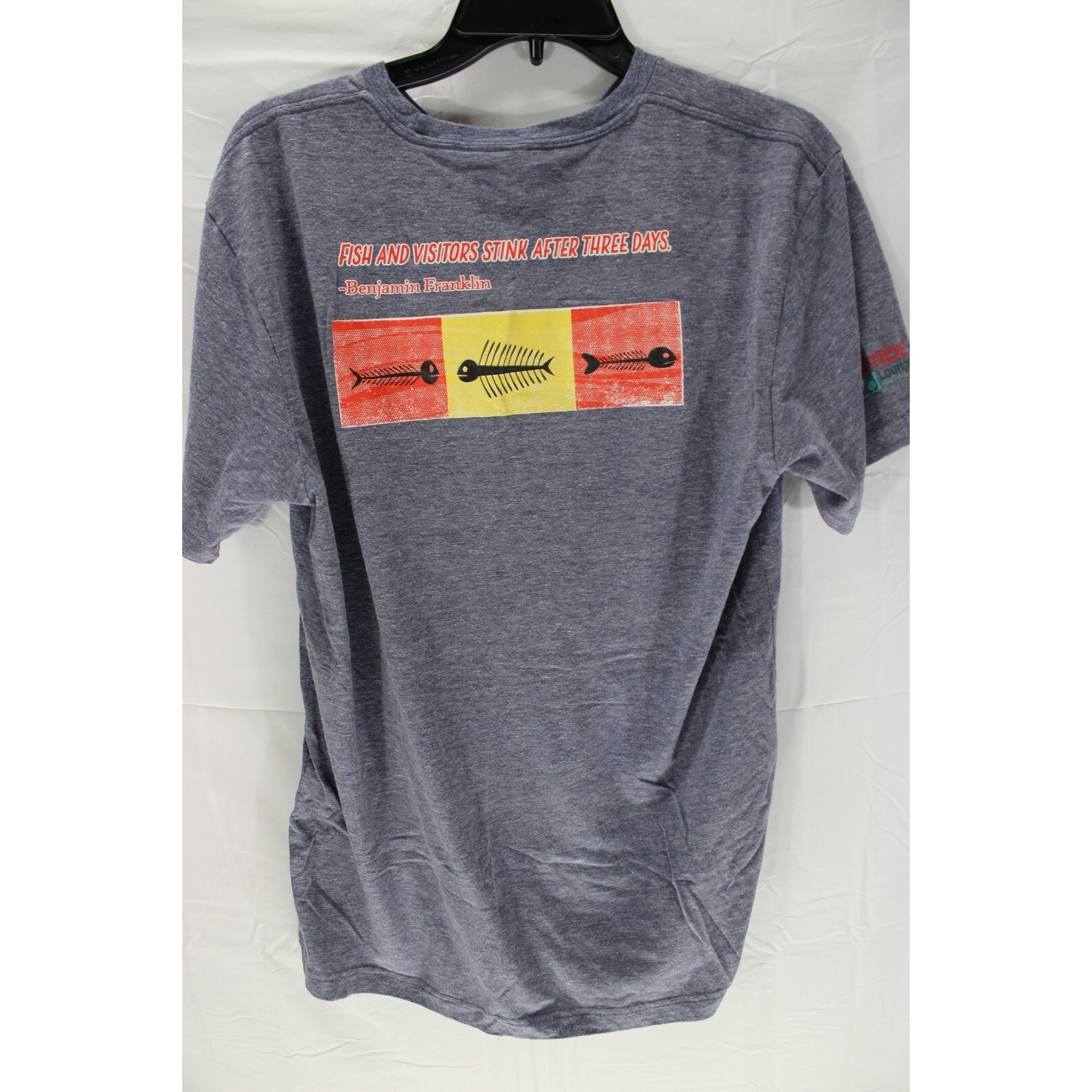 Fishing T-Shirt With Benjamin Franklin Quote On Back Size Large Gray